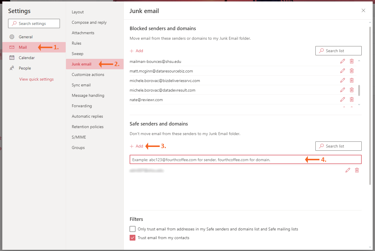 OWA Adding Safe Senders