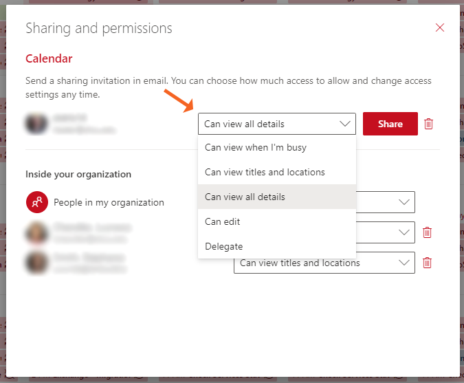 OWA Calendar Sharing Permissions