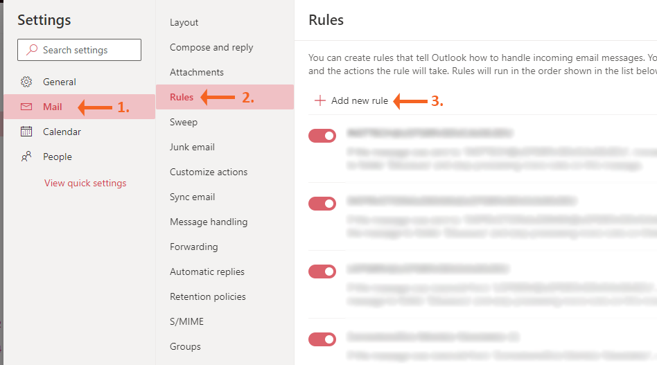 OWA Settings Add New Rule