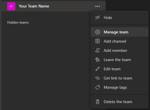 Manage Team screen