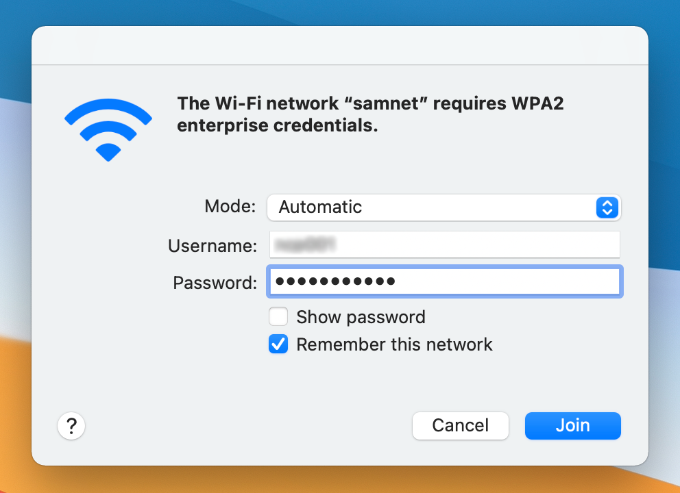 Mac Enter Credentials