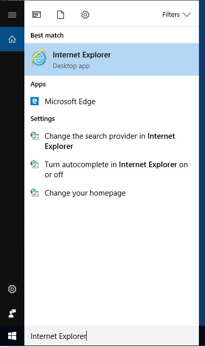 Start Menu Search for Internet Explorer