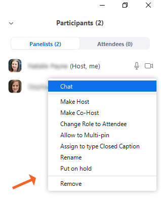 Panelist Options for Host