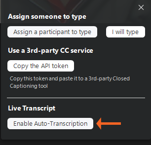 Select Enable Live Transcription