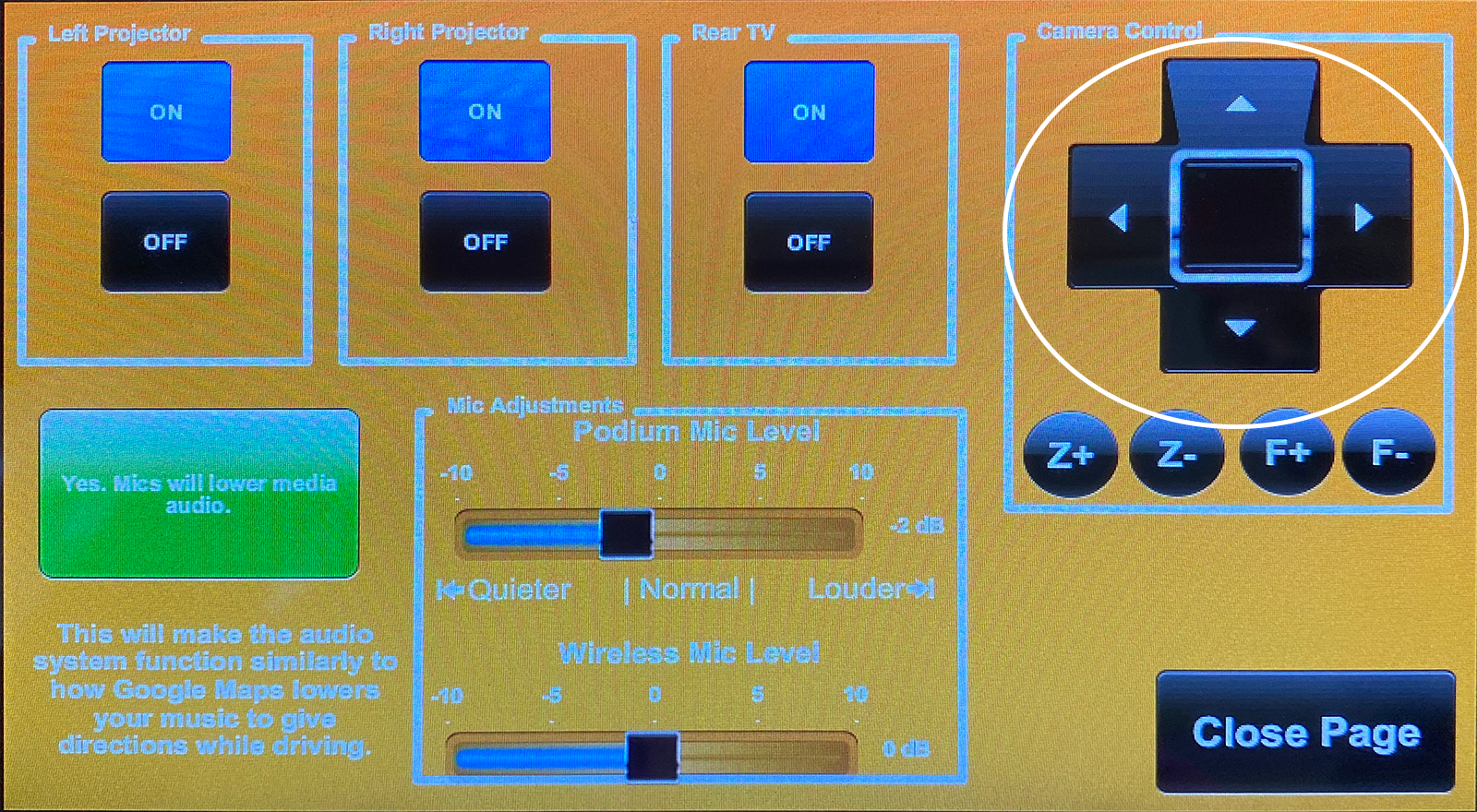 Touch Panel Camera Control