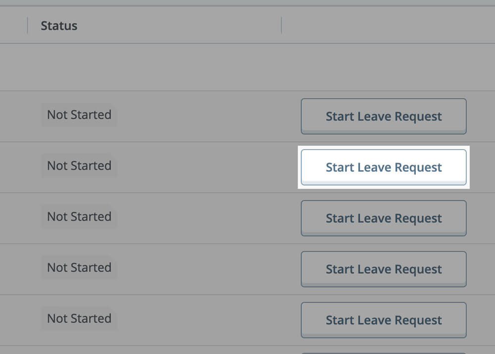 Start Leave Request button highlighted under the position label
