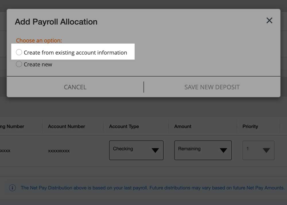 Pop up screen featuring options. Select create from exisiting account, first link.