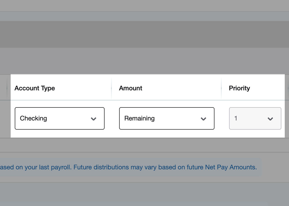 change options include account type, amount, and priority