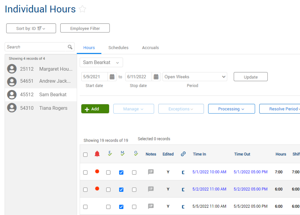 Individual Hours Screen