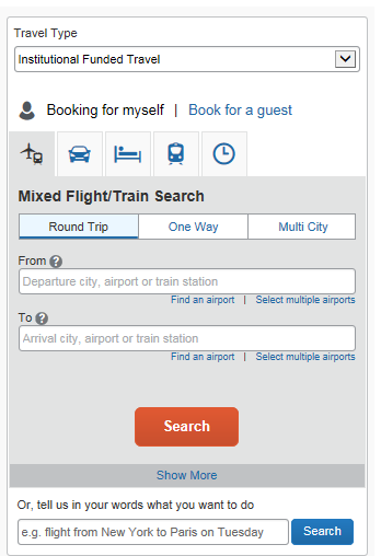 book for a guest button located under travel type
