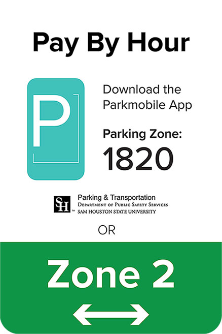 pay by hour or zone 2 parking sign