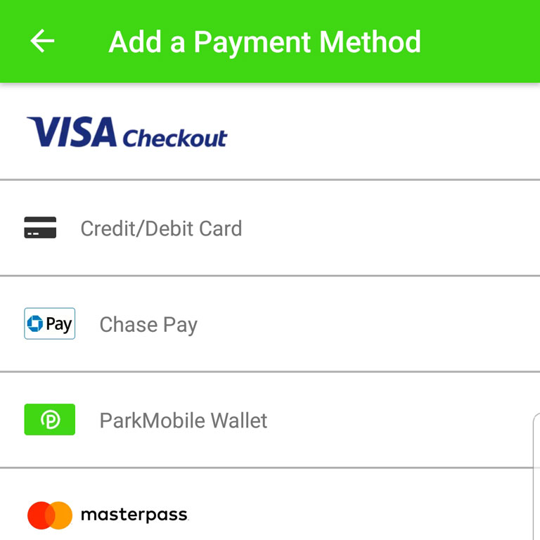 choose credit card/debit card, Chase pay, paypal, masterpass, or Visa checkout