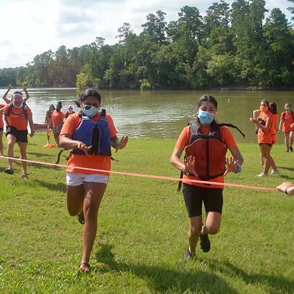 campers with masks during activity