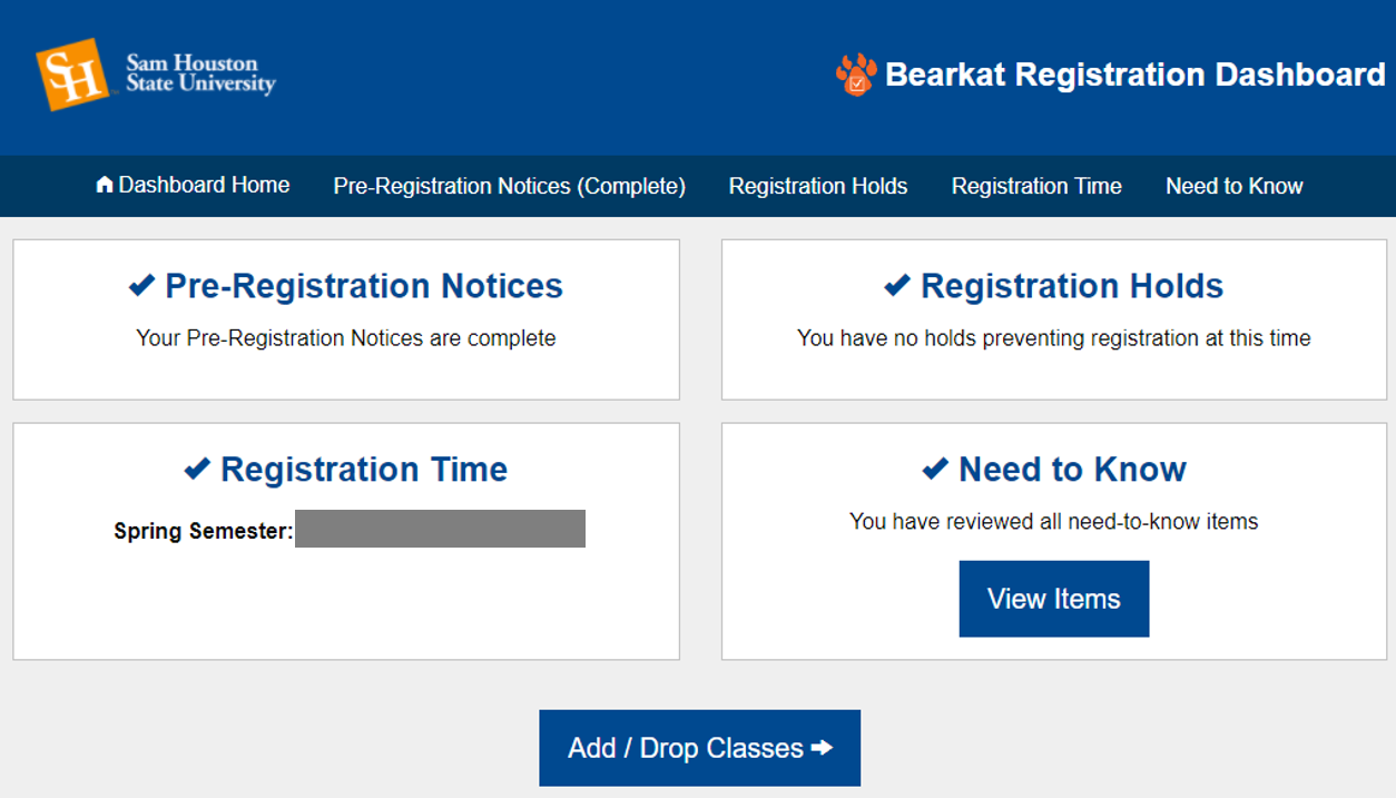 SHSU Bearkat Registration Dashboard