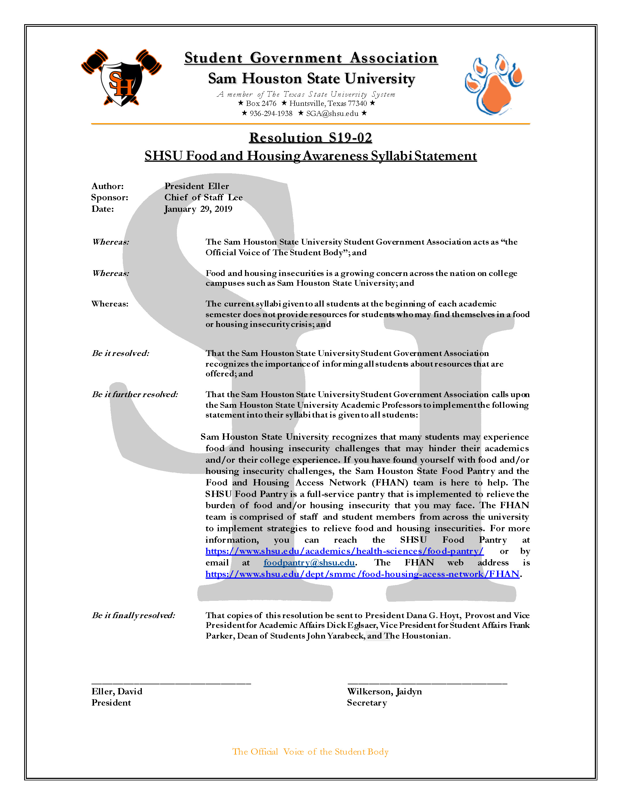 Food Housing Awareness Syllabi Statement Food Housing Awareness Syllabi Statement
