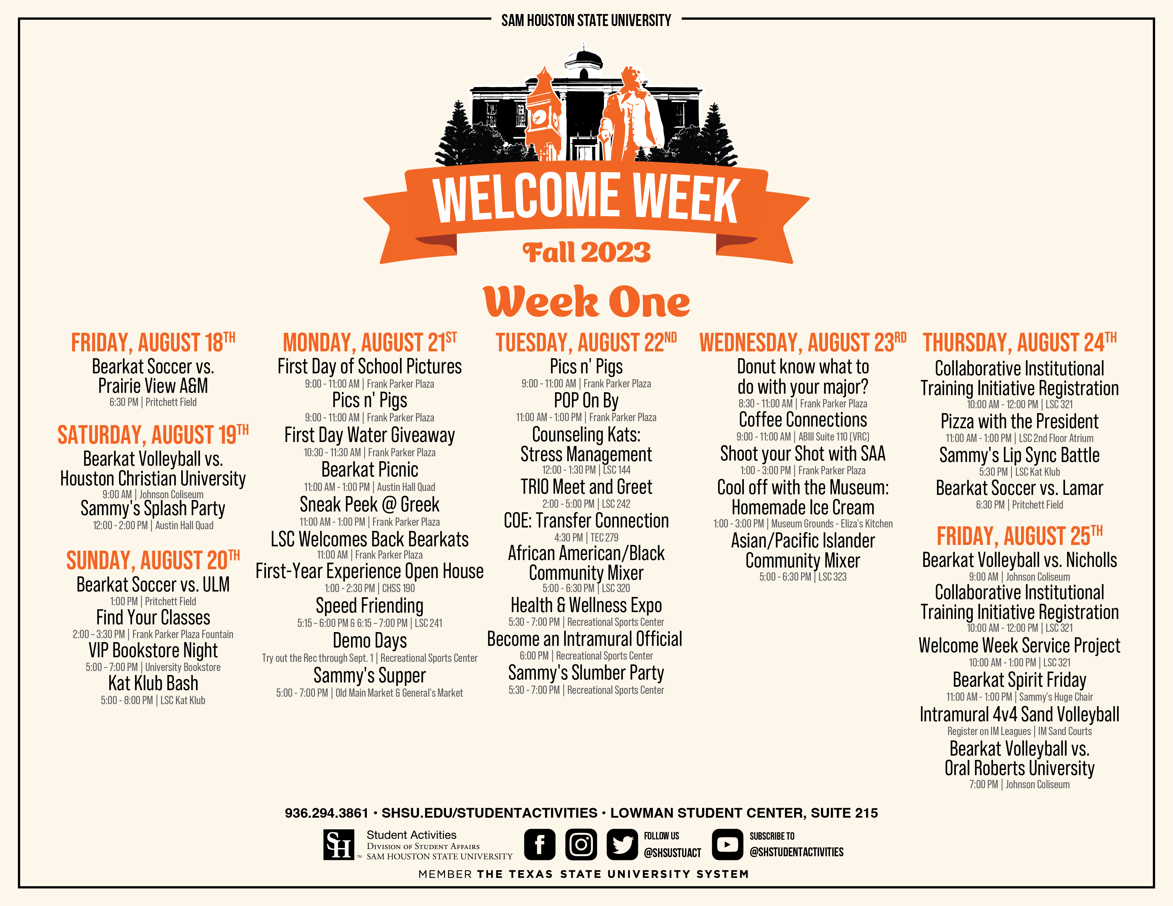 Welcome Week Special Events Sam Houston State University