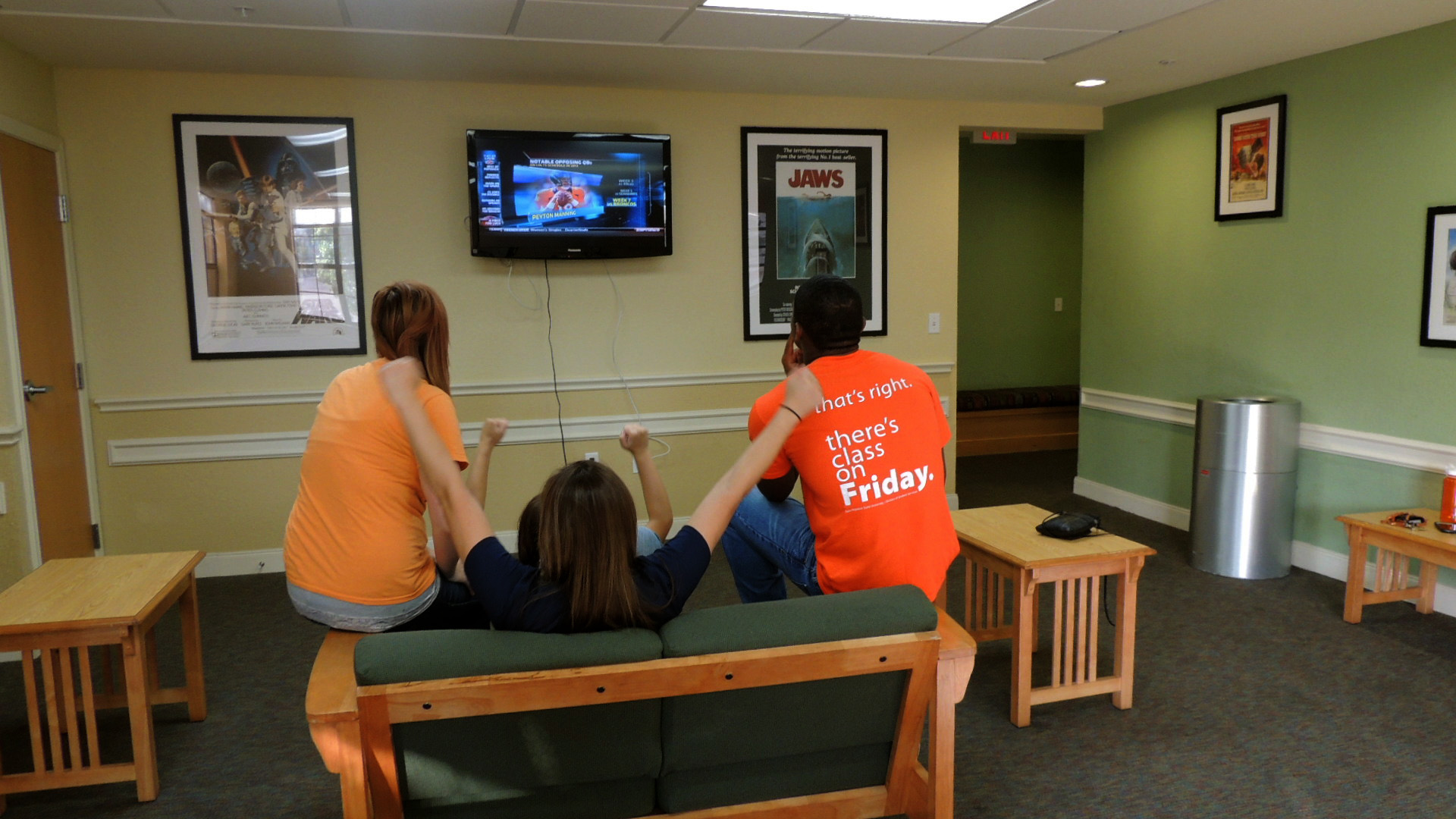 Playing games in the lobby.