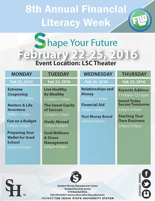Financial Literacy Week calendar