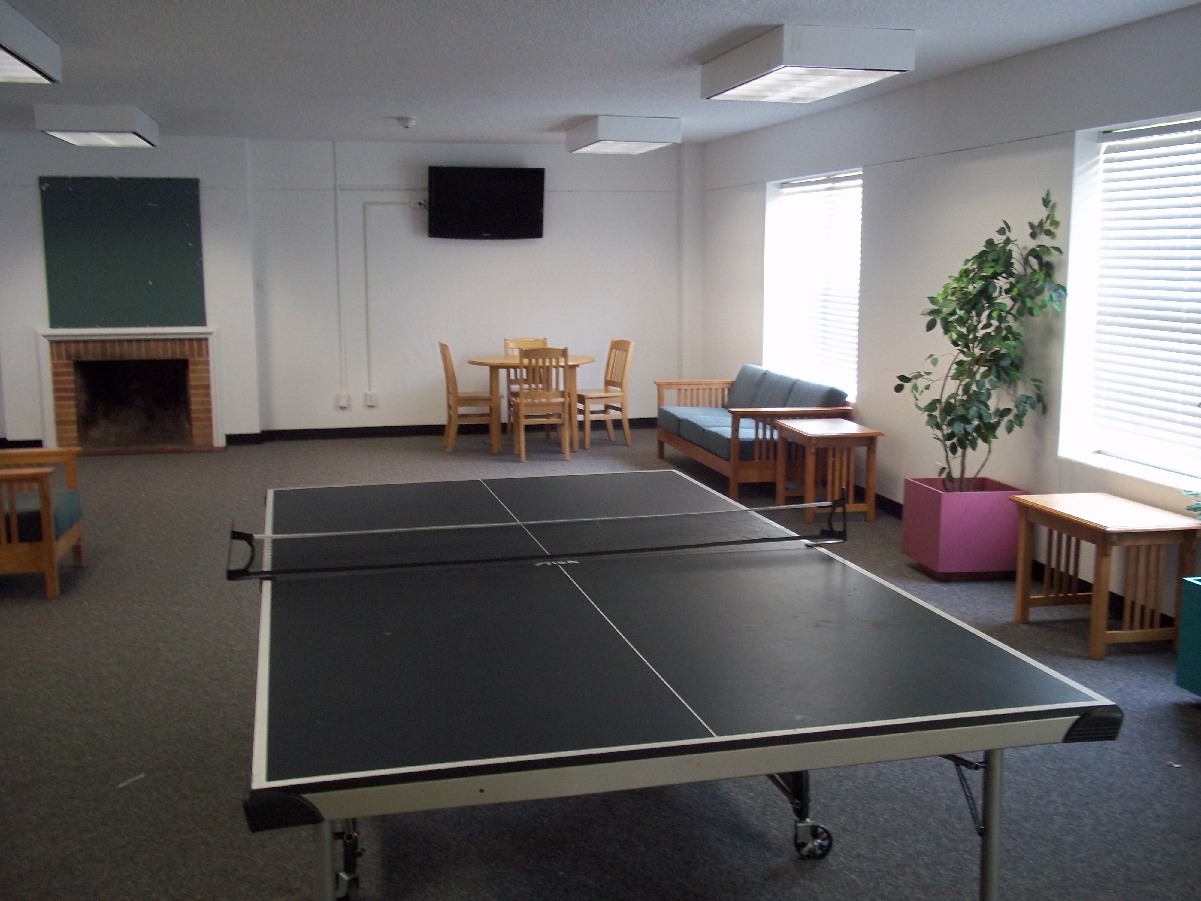 Ping pong table in common area.