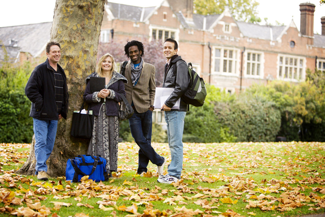 Students on campus in autumn