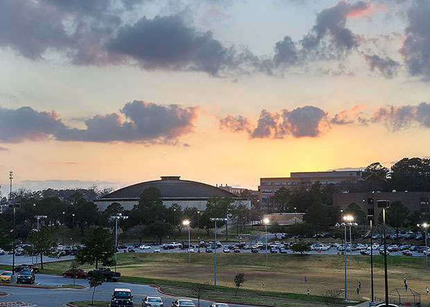 Johnson Coliseum at sunset