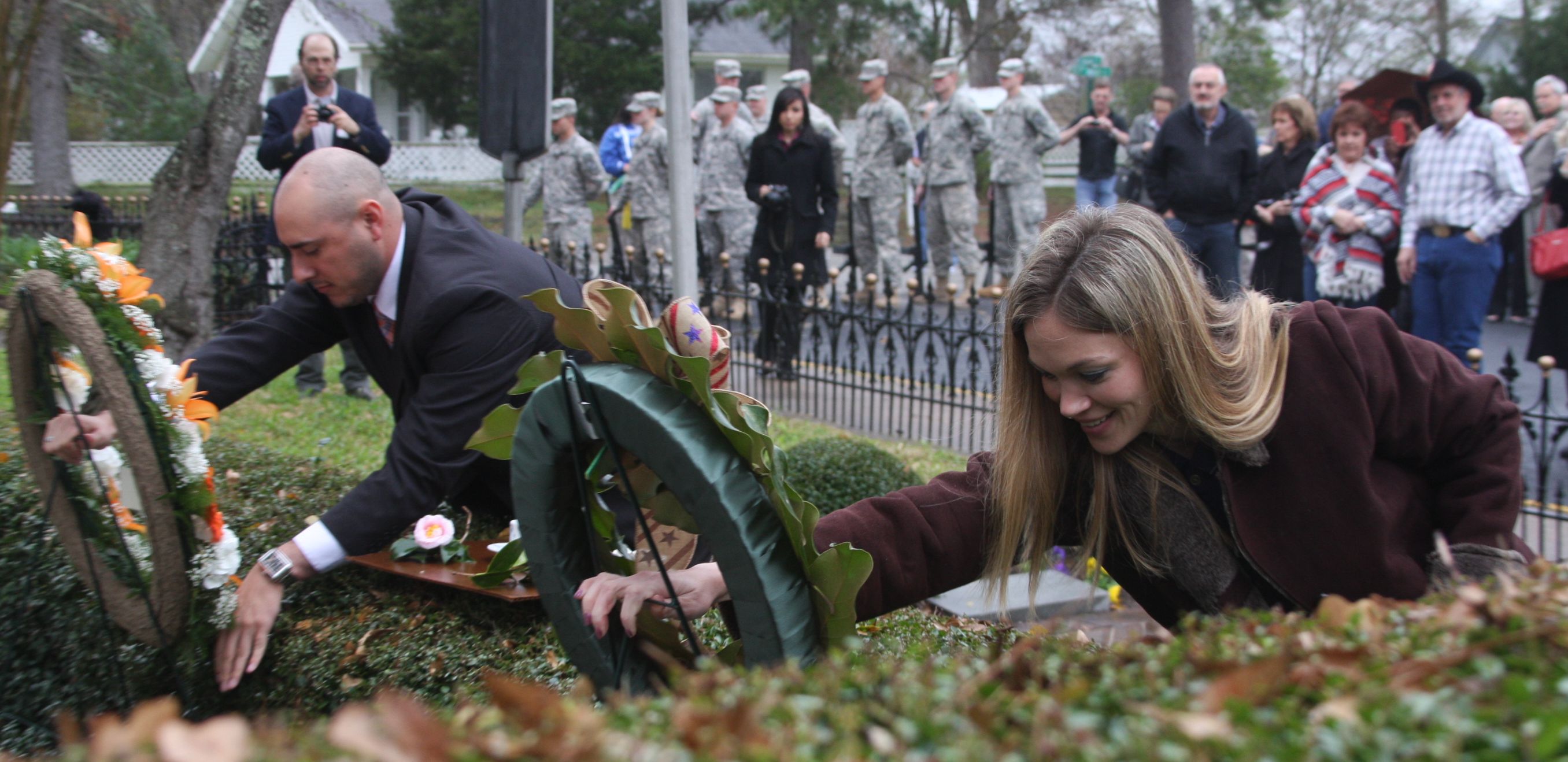 Wreaths are placed on Gen. Sam Houston's grave