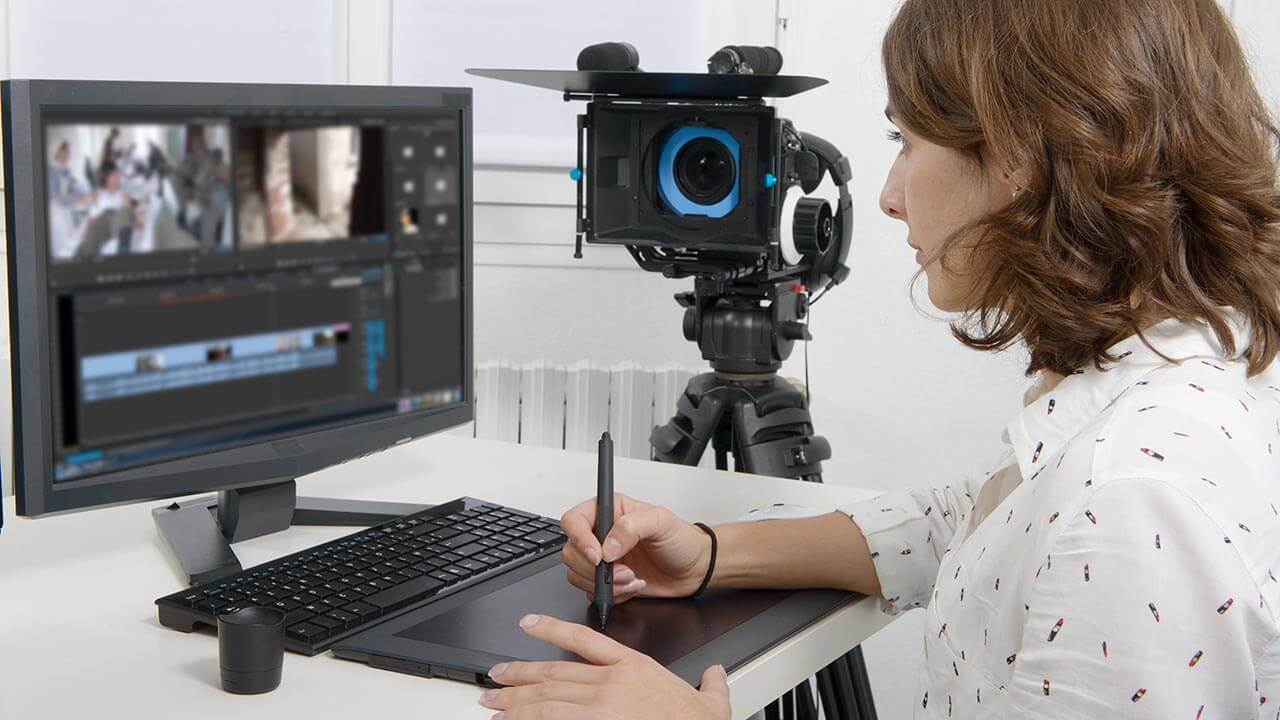An interview shown through the screen on a camera.