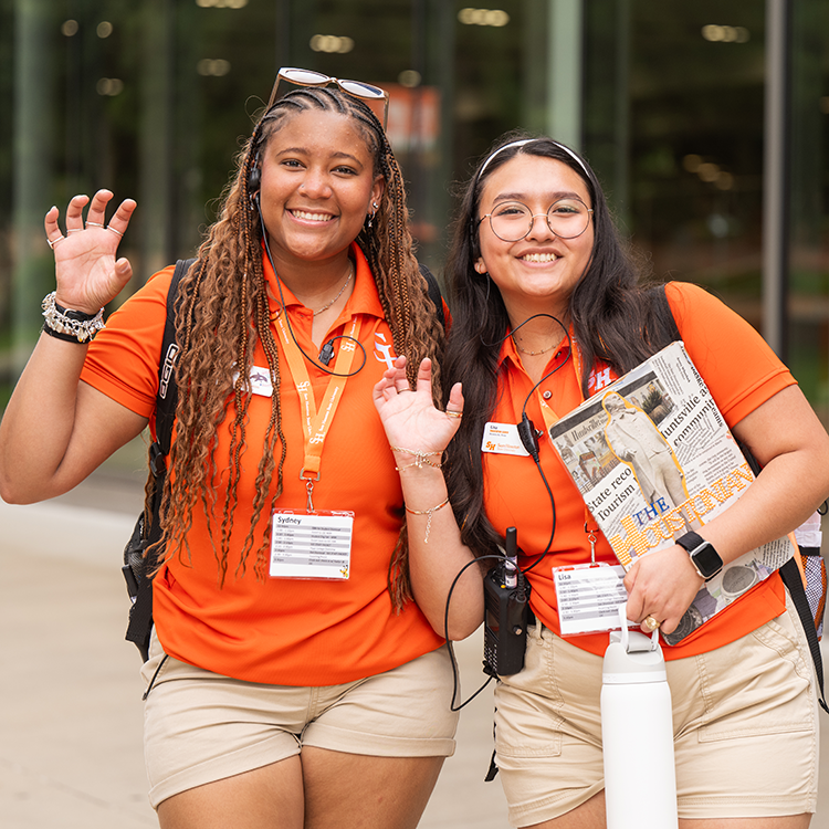 Sydney Gamarra with a fellow Bearkat Kickoff Leader.