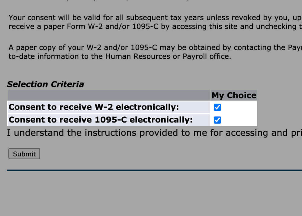 Screenshot showing the Electronic Regulatory Consent options.