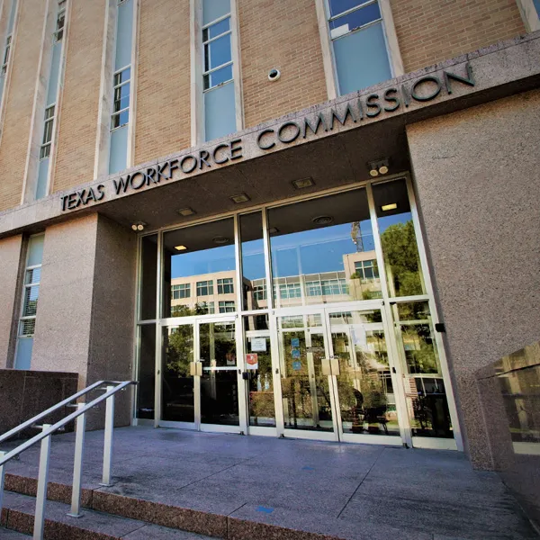 A photo of the entrance of a Texas Workforce Commission building