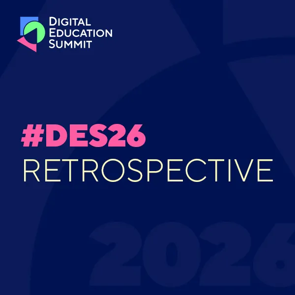 DES Logo accompanied by the text DES 26 Retrospective over a navy blue background