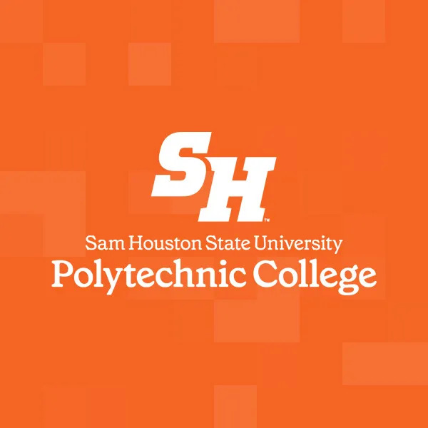 The Sam Poly Logo over an orange background