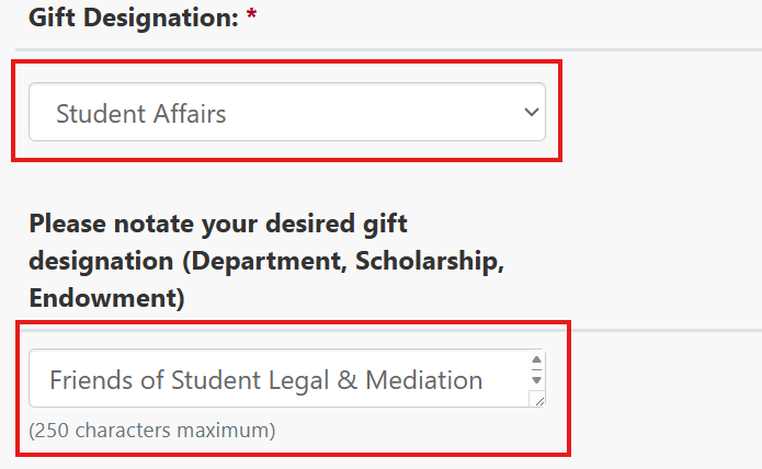 Student Affairs and SLMS gift designation