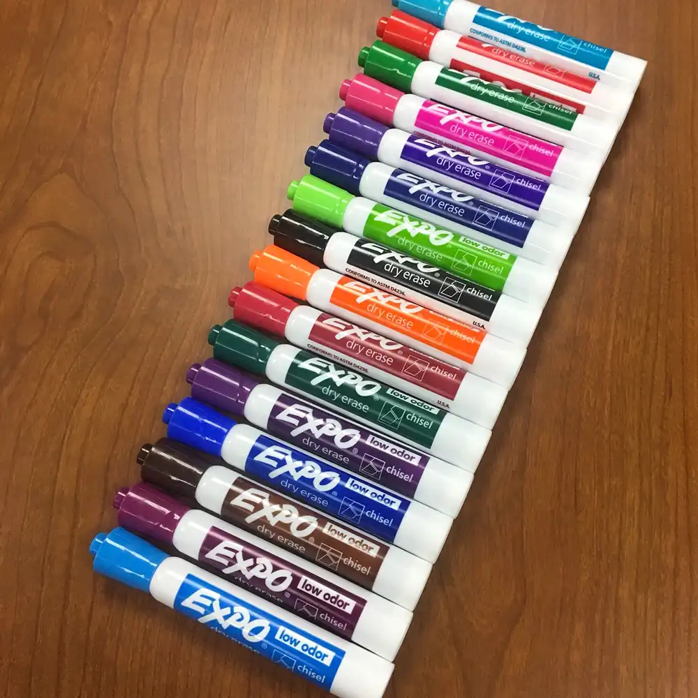 There is a photo of a box of markers.