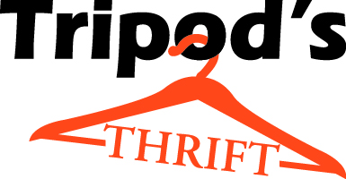 Tripod's Thrift logo featuring an orange hanger