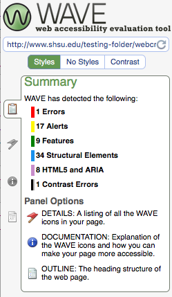 WAVE overview of errors