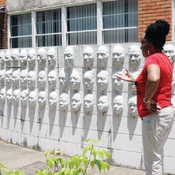 sculpture outside the Samuel Walker Houston Culture Center