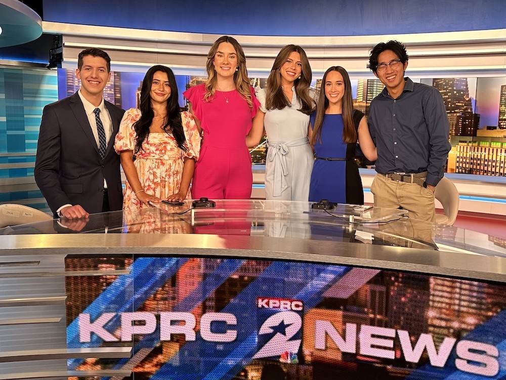 Hunter King (left) and his fellow interns produced a newscast of their own at the end of their internship at KPRC.
