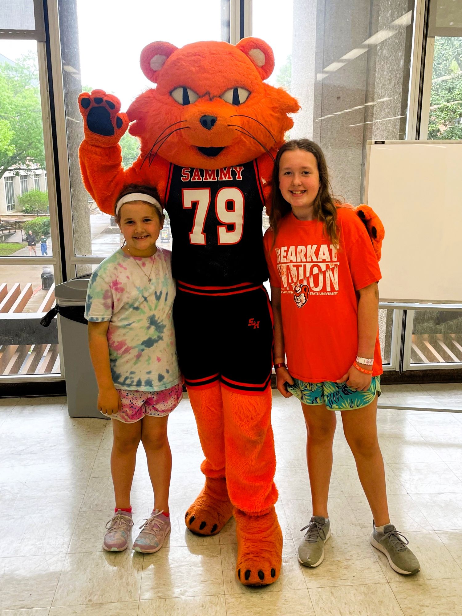 Children with Sammy Bearkat Mascot